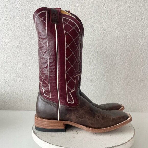 Rod Patrick Mens Cowboy Boots 9A Brown Mocha Bison Leather Square Toe Western - Picture 2 of 12